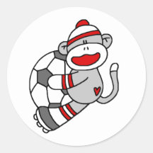 Sock Monkey Soccer Round Sticker