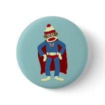 Sock Monkey Superhero Button