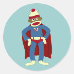 Sock Monkey Superhero Round Sticker