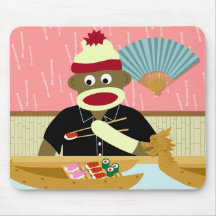 Sock Monkey Sushi Mouse Pad