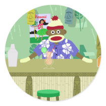 Sock Monkey Tiki Bar Round Sticker