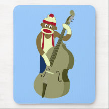 Sock Monkey Upright Bass Player Mouse Pad
