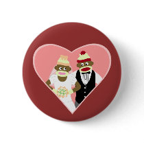Sock Monkey Wedding Pinback Button