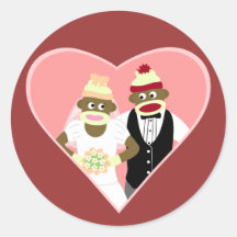 Sock Monkey Wedding Round Stickers