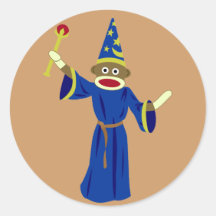 Sock Monkey Wizard Round Sticker