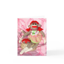 Sock Monkeys for the Cure Pink Ribbon Note Card