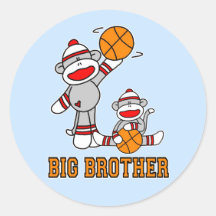 Sockmonkey Basketball Big Brother Round Sticker