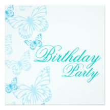 Soft Blue Butterfly Birthday Invitation