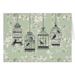 Soft Green Floral With Birdcages Greeting Card