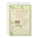 Soft Green Owl Baby Shower Invitation
