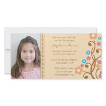 Soft peach floral birthday party invite photocard