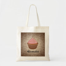 Soft Pink and Brown Cupcake, Personalized Keepsake Tote Bags