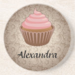 Soft Pink and Brown Cupcake, Personalized Keepsake coasters