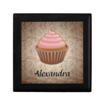 Soft Pink and Brown Cupcake, Personalized Keepsake Gift Boxes