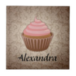 Soft Pink and Brown Cupcake, Personalized Keepsake tiles