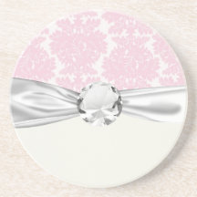 soft pink and white flourish damask pattern beverage coaster
