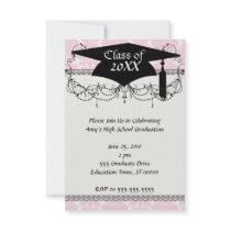 soft pink and white flourish damask pattern personalized invite