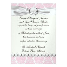 soft pink and white flourish damask pattern custom invitations