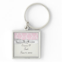 soft pink and white flourish damask pattern keychain