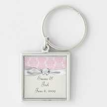 soft pink and white flourish damask pattern keychain