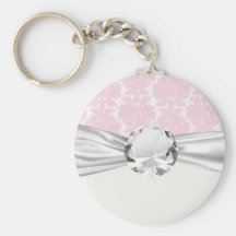 soft pink and white flourish damask pattern key chain