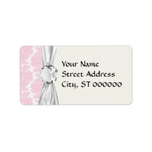 soft pink and white flourish damask pattern address label