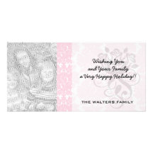 soft pink and white flourish damask pattern photo card