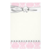 soft pink and white flourish damask pattern customized stationery