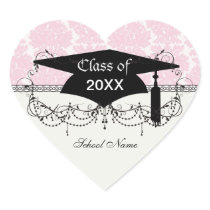 soft pink and white flourish damask pattern heart stickers