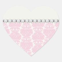 soft pink and white flourish damask pattern heart sticker
