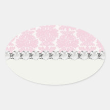 soft pink and white flourish damask pattern oval stickers