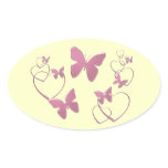 Soft pink butterflies and hearts oval sticker