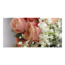 Soft Pink Roses and Baby's Breath Customized Photo Card