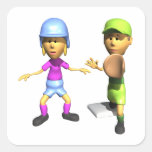 Softball Base Runner Square Stickers