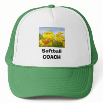Softball COACH sports hats Floral Poppy Flowers