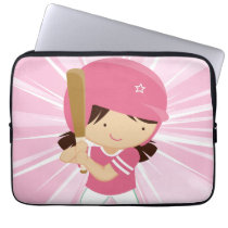 Softball Girl Batter in Pink and White laptop sleeves