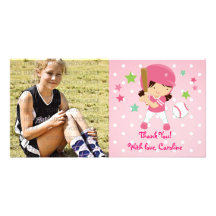 Softball Girly Thank You Personalized Customized Photo Card