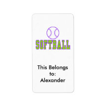 softball logo purple and green personalized address labels