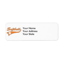 softball script text logo orange return address labels