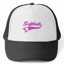 softball script text logo pink trucker hat