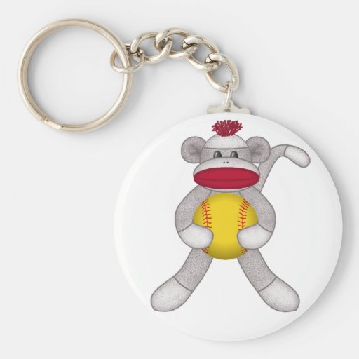 Softball Sock Monkey Keychains