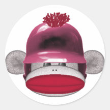 Softball Sock Monkey Round Stickers