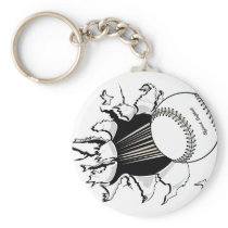 softball tearing through fast ball graphic keychains