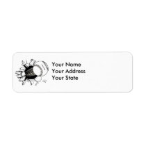 softball tearing through fast ball graphic return address label