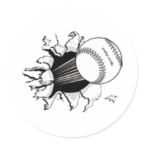 softball tearing through fast ball graphic round stickers