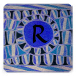 SOLAR CHAMPAGNE MONOGRAM, blue turquase black Custom Invitation