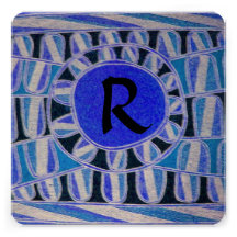 SOLAR CHAMPAGNE MONOGRAM, blue turquase black Custom Invitation