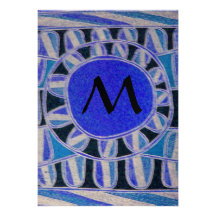 SOLAR CHAMPAGNE MONOGRAM, blue turquase black Personalized Invitations