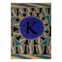 SOLAR GOLD MONOGRAM,bright blue turquase black Invitations