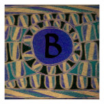 SOLAR GOLD MONOGRAM,bright blue turquase black Custom Invitations
